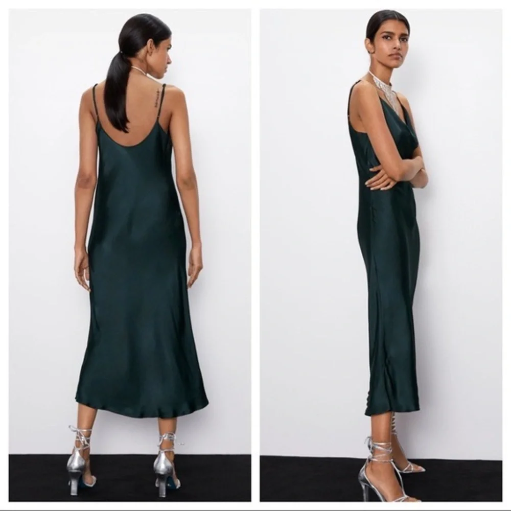 sachin and babi light blue dress ZARA EMERALD GREEN SATIN CAMISOLE DRESS XS main image 0